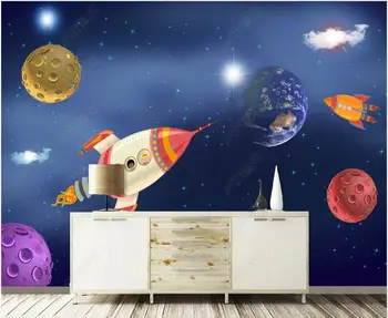 3d фото тапет за стени, на рула Карикатура на космоса, вселената, планета ракета детска стая начало декор на 3d панел на стената