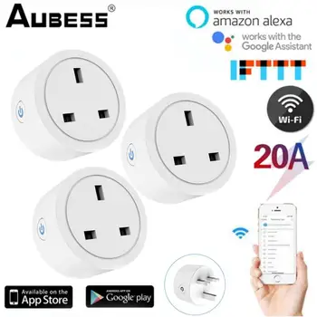 20A UK Smart Plug Sasha WiFi Дистанционно Контакт С Функция за Контрол на енергийната Консумация на Гласово Управление на Работа С Алекса Alice Google Home