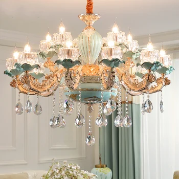 Европейската Кристален Полилей за Хола Луксозни Керамични Led Крушки от С Сплав Сватбена Украса Полилеи домашно осветление