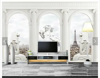 Обичай фотообои 3d TV тапети стенописи на европейския цилиндричен камък ТЕЛЕВИЗИЯ фон стенни тапети за декориране на дневната
