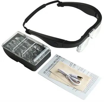 Увеличителни Очила magnifier1.5X2.5x3.5x5.0x USB Зареждащи С led Осветление За Четене Бижутери Часовникар за Ремонт на Носенето на