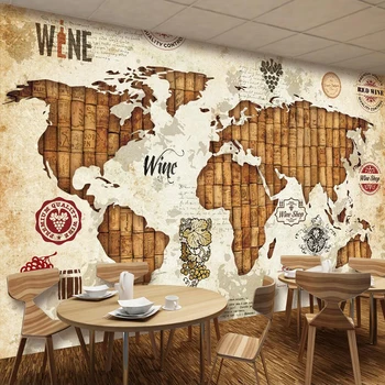 Декоративни тапети реколта карта на света вино корк вино бар фонова стена